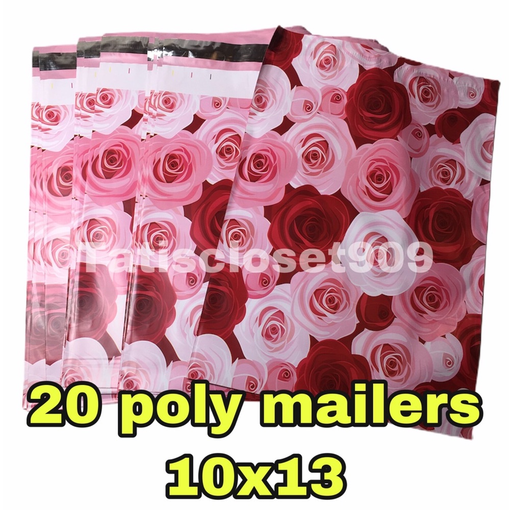 20 poly mailers roses print self seal size 10x13